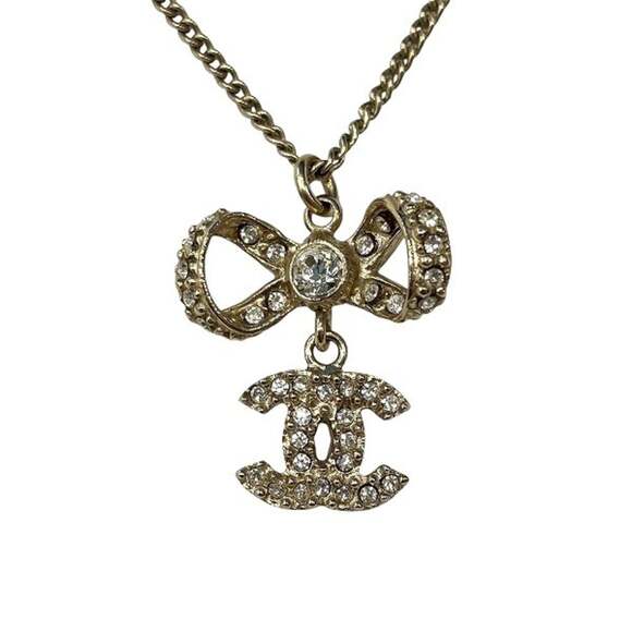 CHANEL Authentic Gold Logo Necklace